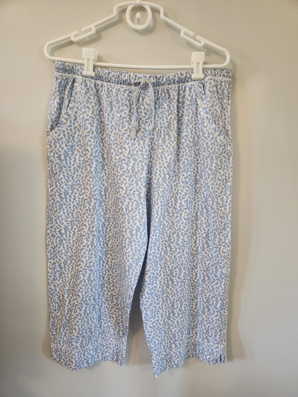 Carole Hochman Light Blue and White Printed Wide Leg Pajama Pants